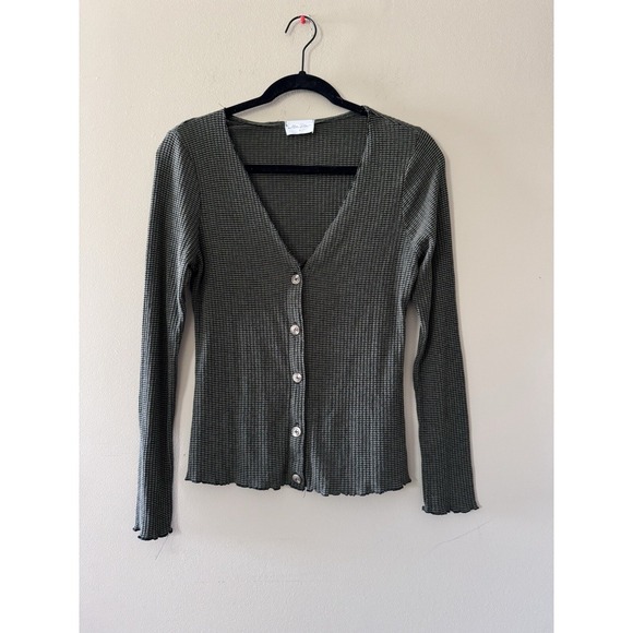 Allie Rose Stripped Long Sleeve Top Size Medium Green/ Black Stretch EUC - Picture 1 of 6